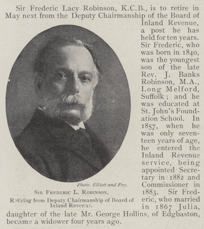 Sir Frederic L Robinson, trekker seg fra nestledervervet i Board of Inland Revenue av English Photographer