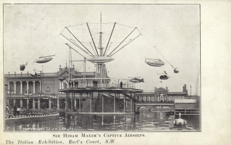 Sir Hiram Maxims fangede luftskip på den italienske utstillingen, som fant sted i 1904 ved Earls Court i London av English Photographer