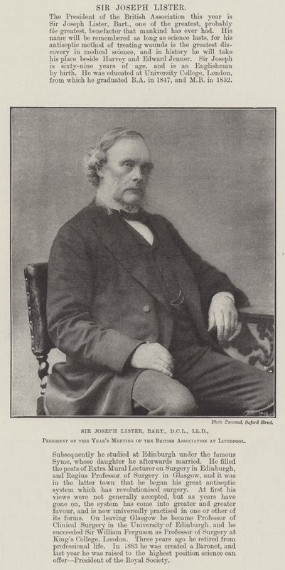Sir Joseph Lister, Baronet, DCL, LLD, president for årets møte i British Association i Liverpool av English Photographer