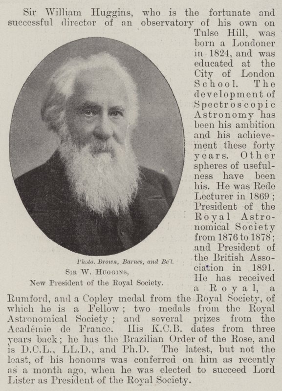Sir W Huggins, ny president i Royal Society av English Photographer