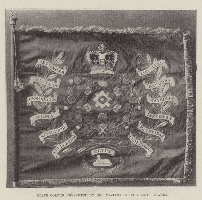 State Color presentert av Hennes Majestet til Scots Guards av English Photographer