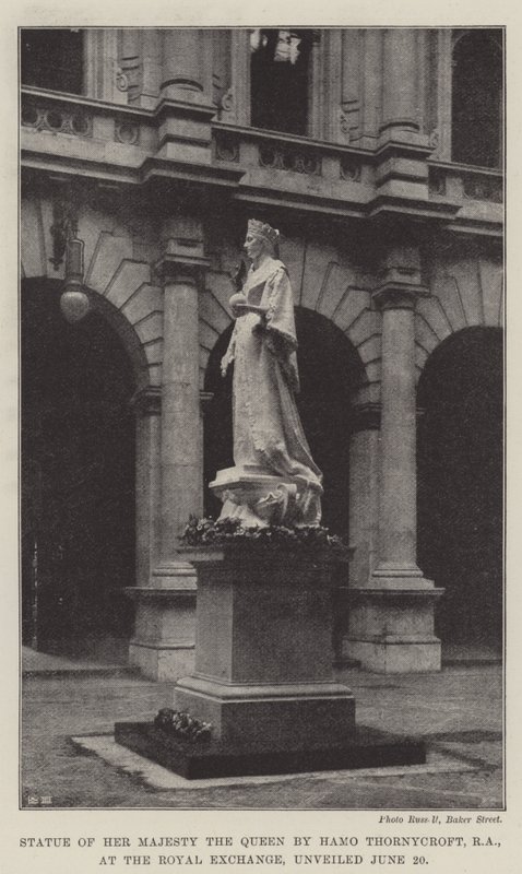 Statue av Hennes Majestet Dronningen av Hamo Thornycroft, RA, på Royal Exchange, avduket 20. juni av English Photographer