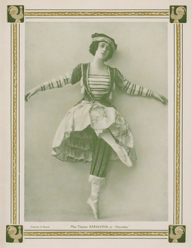 Tamara Karsavina, russisk prima ballerina, i en Ballets Russes-produksjon av Igor Stravinskys ballett Petrushka (s/hv-bilde) av English Photographer