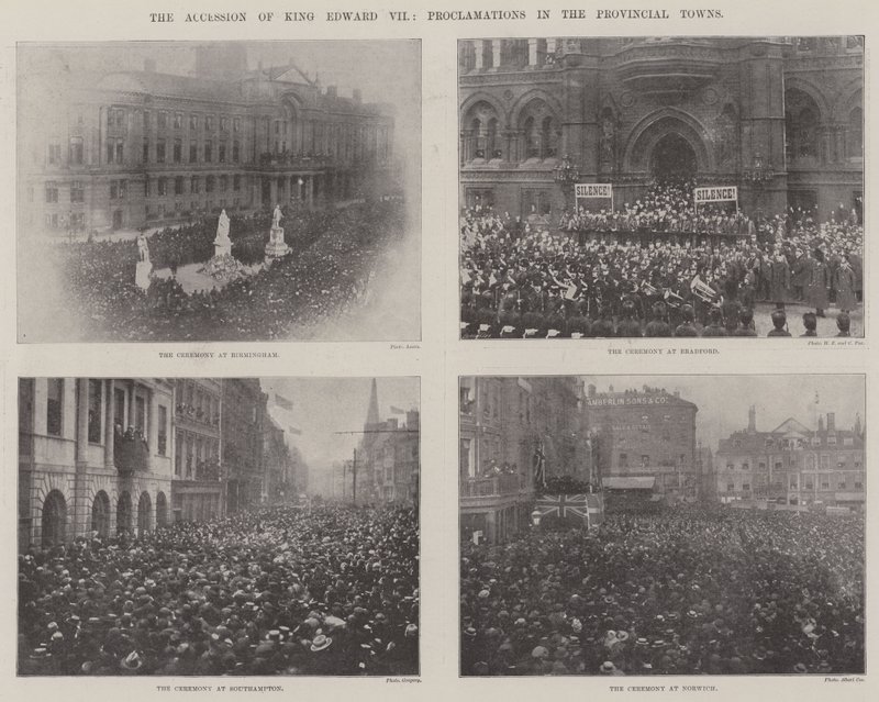 Tiltredelsen av kong Edward VII, proklamasjoner i provinsbyene av English Photographer