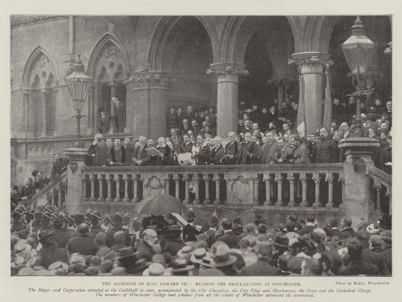 Tiltredelsen av kong Edward VII, leste proklamasjonen i Winchester av English Photographer