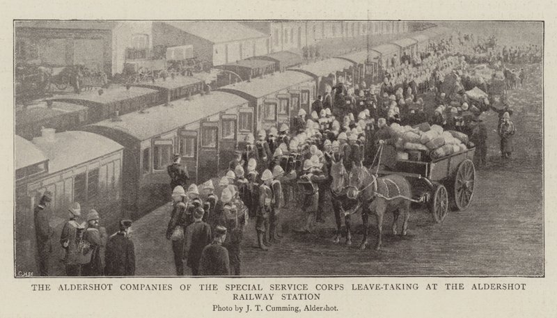 Aldershot-selskapene fra Special Service Corps tar permisjon ved Aldershot jernbanestasjon av English Photographer