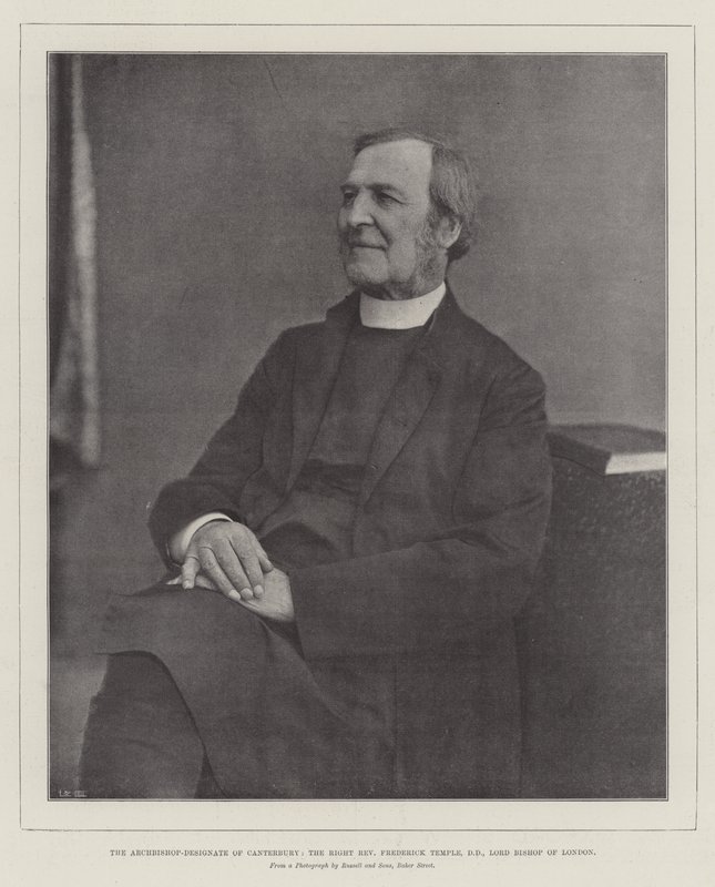 Den utpekte erkebiskopen av Canterbury, den høyre pastor Frederick Temple, DD, Lord Bishop of London av English Photographer
