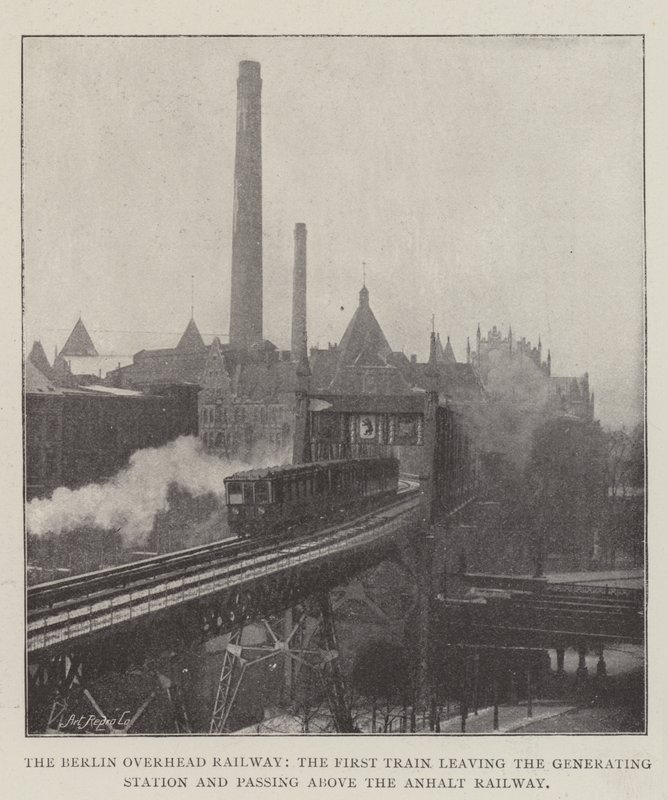 Berlin Overhead Railway, det første toget som forlater generasjonsstasjonen og passerer over Anhalt Railway av English Photographer