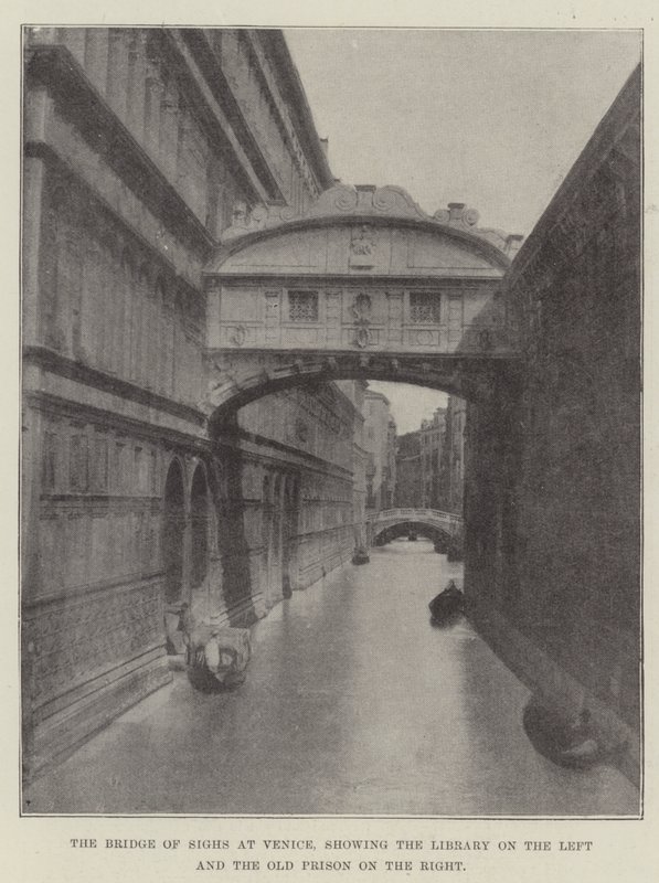 Sukkenes bro i Venezia, som viser biblioteket til venstre og det gamle fengselet til høyre av English Photographer