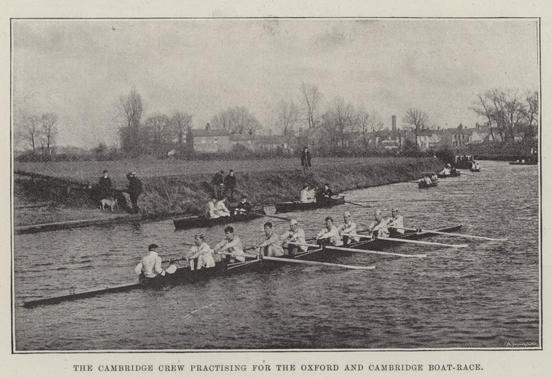Cambridge-mannskapet øver for Oxford og Cambridge Boat-Race av English Photographer