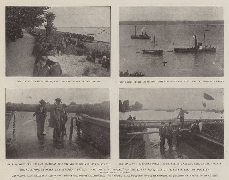 Kollisjonen mellom Steamer Primus og Tug Hansa på Nedre Elbe, 21. juli, Scener etter katastrofen av English Photographer