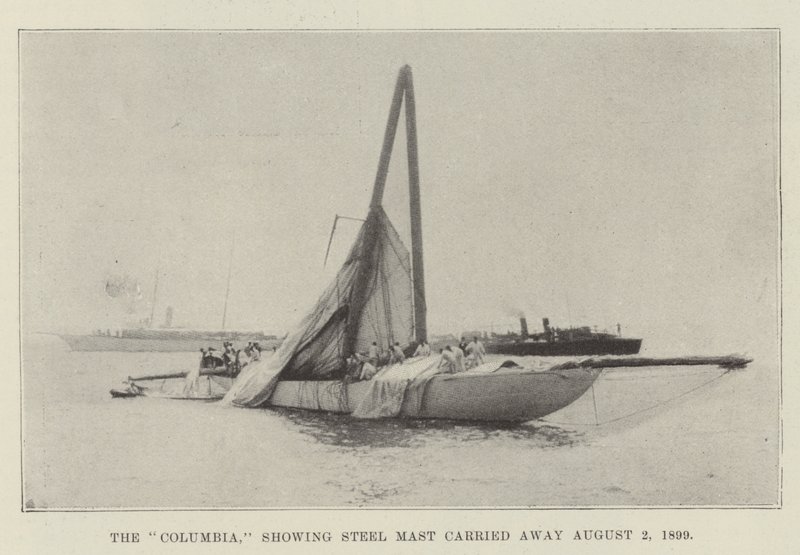 Columbia, som viser Steel Mast båret bort 2. august 1899 av English Photographer