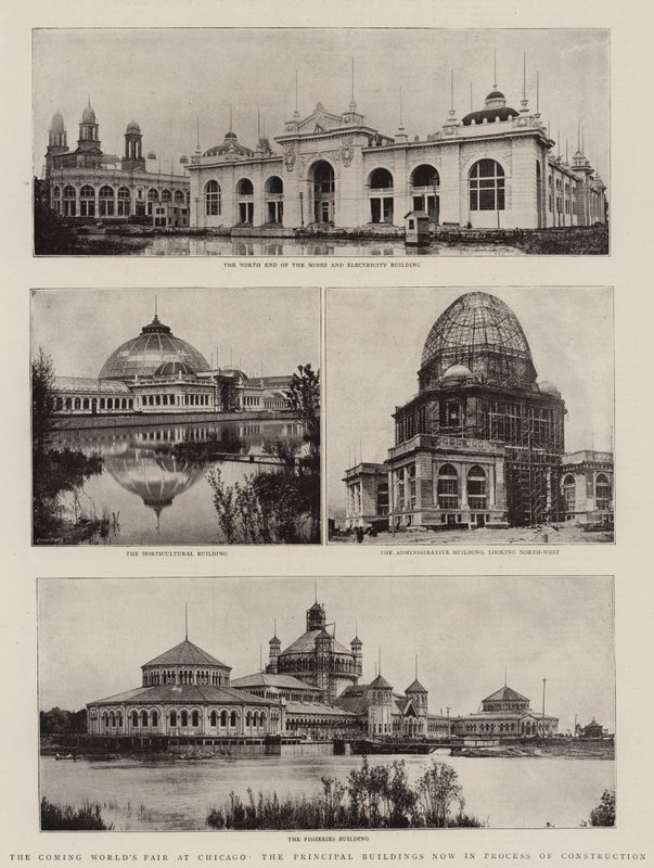 The Coming Worlds Fair i Chicago, hovedbygningene er nå under konstruksjon av English Photographer