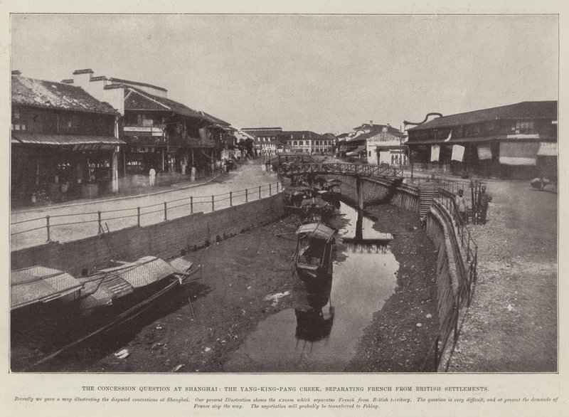 Konsesjonsspørsmålet i Shanghai, Yang-King-Pang Creek, som skiller fransk fra britiske bosetninger av English Photographer