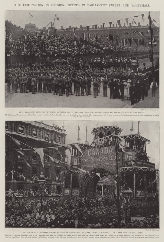 Kroningsprosesjonen, scener i Parliament Street og Whitehall av English Photographer