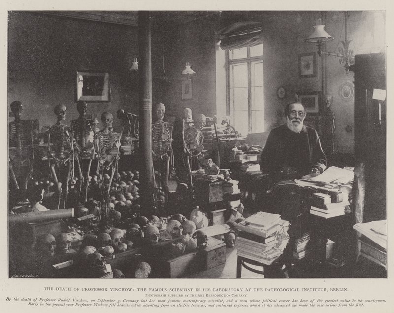 Døden til professor Virchow, den berømte vitenskapsmannen i hans laboratorium ved Patologisk Institutt, Berlin av English Photographer