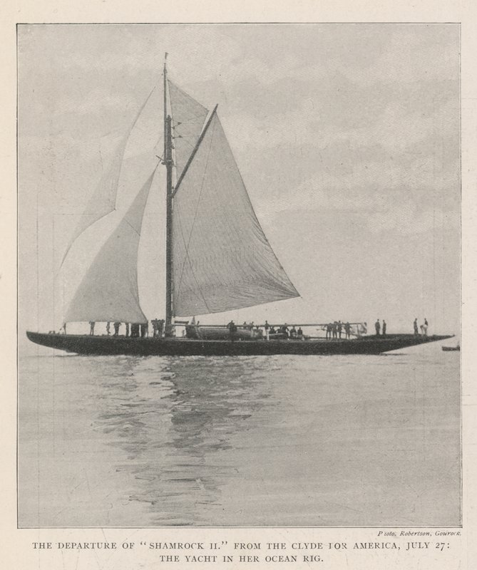 The Departure of Shamrock II fra Clyde for America, 27. juli, Yacht in her Ocean Rig av English Photographer
