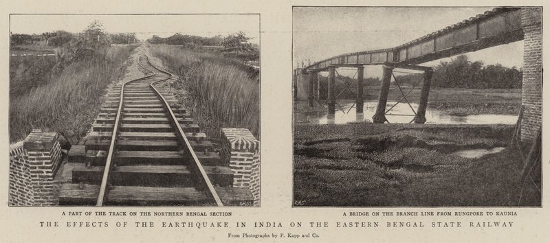 Effektene av jordskjelvet i India på Eastern Bengal State Railway av English Photographer