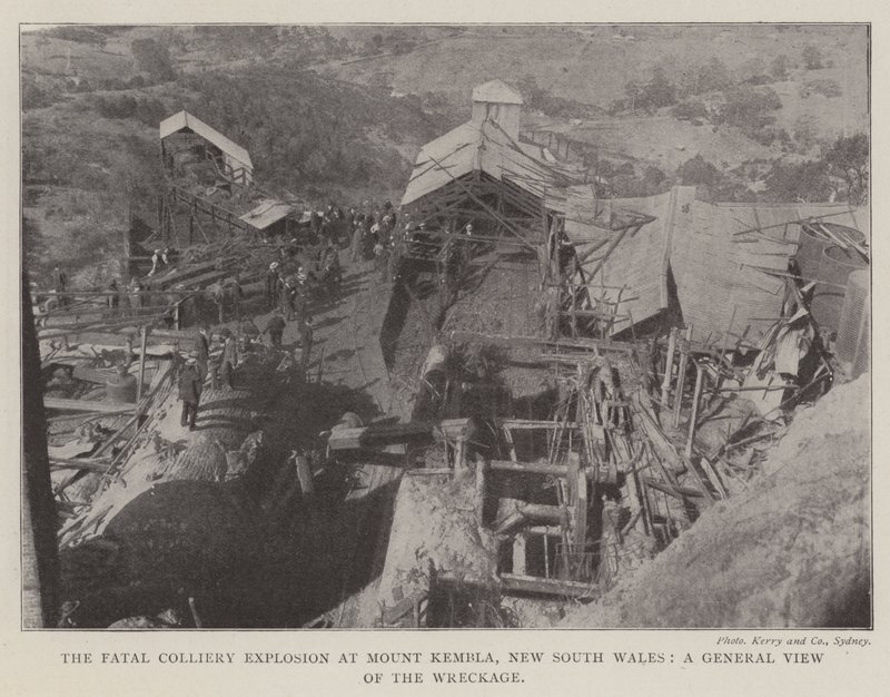 The Fatal Colliery Explosion ved Mount Kembla, New South Wales, et generelt syn på vraket av English Photographer