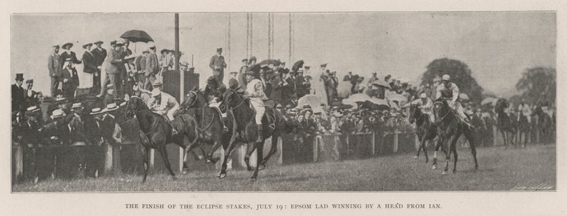 The Finish of the Eclipse Stakes, 19. juli, Epsom Lad vinner med et Head fra Ian av English Photographer