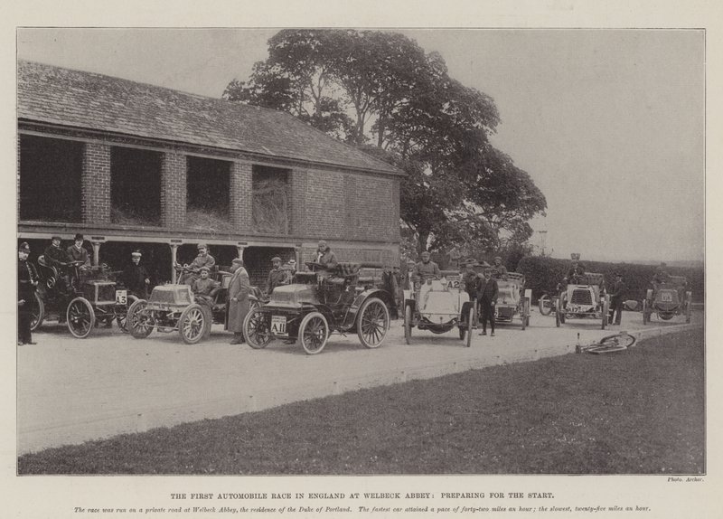 Det første billøpet i England på Welbeck Abbey, forbereder seg til starten av English Photographer