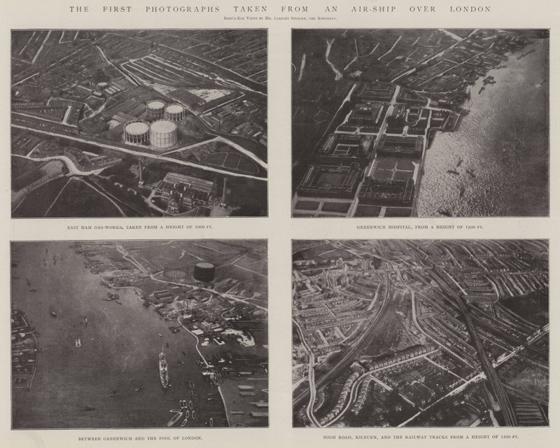 De første bildene tatt fra et luftskip over London av English Photographer