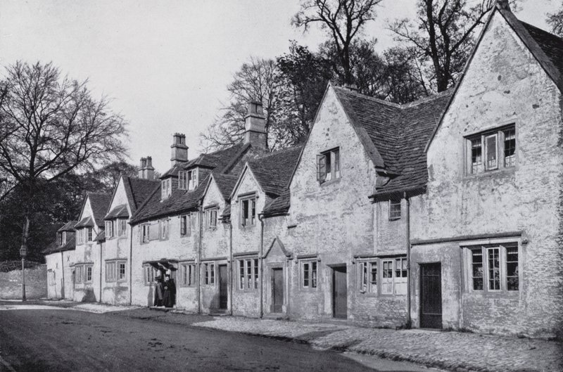 De flamske husene, Corsham (s/hvitt-bilde) av English Photographer