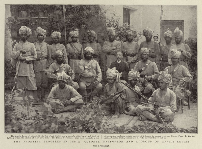 Grenseproblemene i India, oberst Warburton og en gruppe Afridi-avgifter av English Photographer