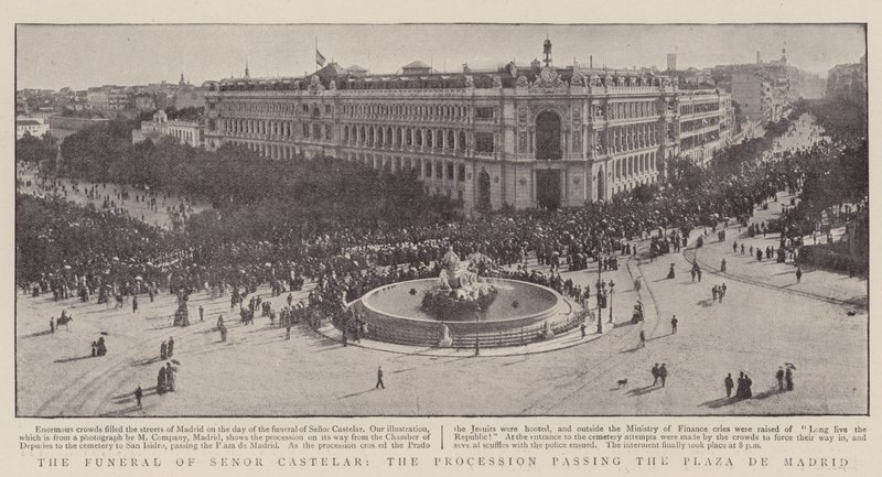 Begravelsen til Senor Castelar, prosesjonen som passerer Plaza de Madrid av English Photographer