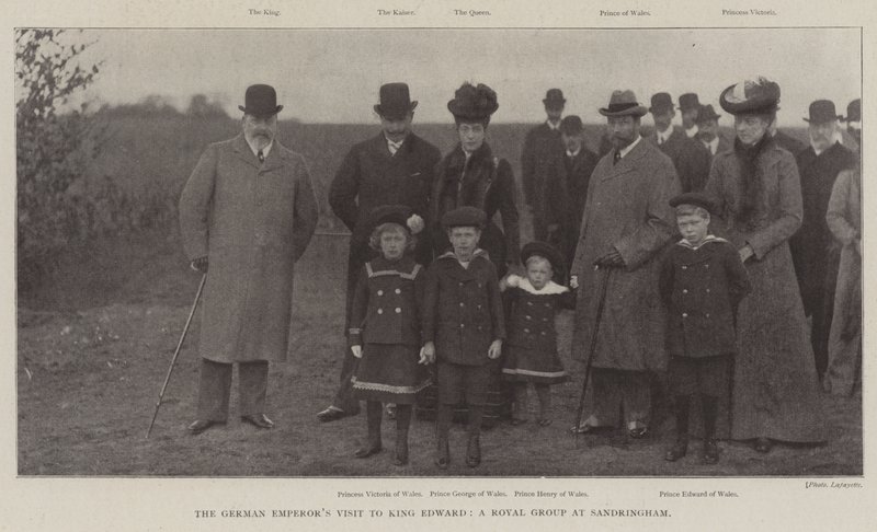 De tyske keiserne besøker King Edward, en kongelig gruppe i Sandringham av English Photographer