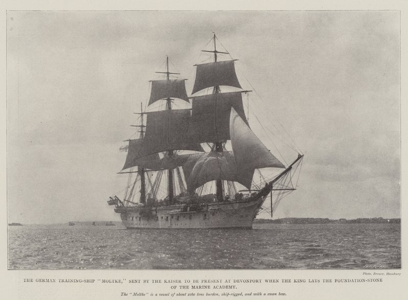 Det tyske treningsskipet Moltke, sendt av keiseren for å være til stede i Devonport når kongen legger grunnsteinen til Marine Academy av English Photographer