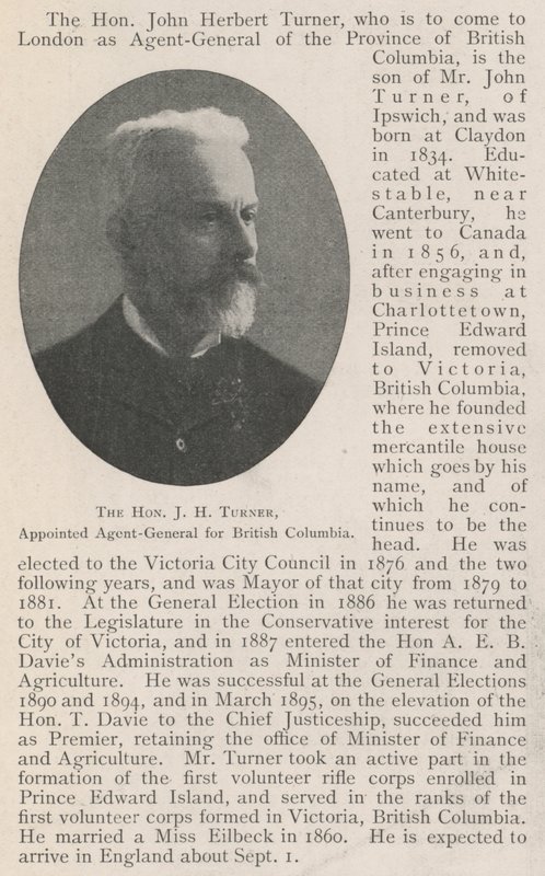 Den ærede JH Turner, utnevnt til generalagent for British Columbia av English Photographer
