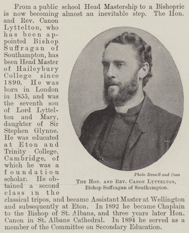 Den ærede og ærverdige kanon Lyttelton, biskop Suffragan av Southampton av English Photographer