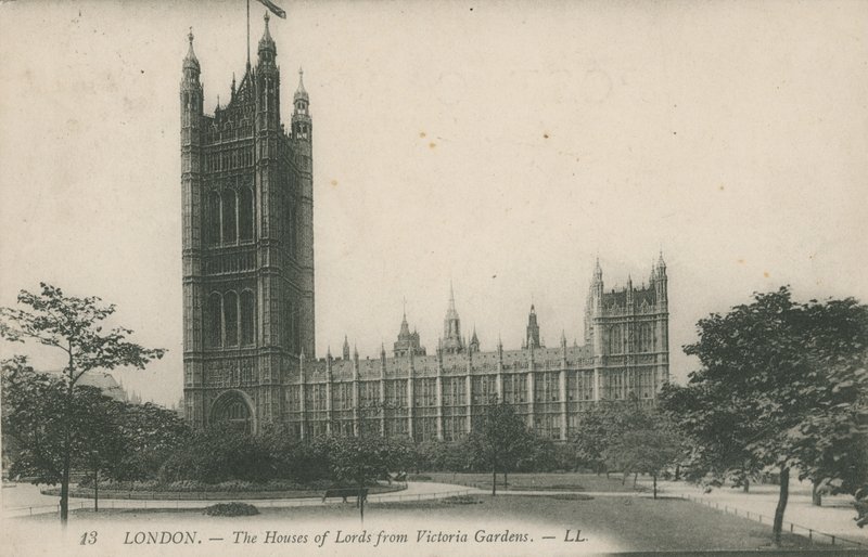 Houses of Lords fra Victoria Gardens, London av English Photographer