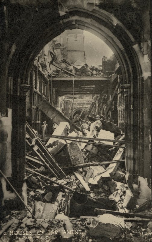 Houses of Parliament, London, viser bombeskader under andre verdenskrig (s/hvitt-bilde) av English Photographer