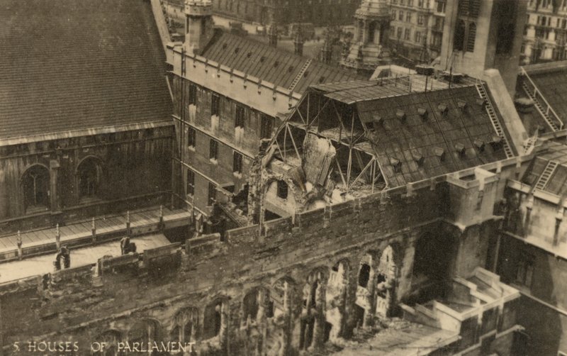 Houses of Parliament, London, viser bombeskader under andre verdenskrig (s/hvitt-bilde) av English Photographer