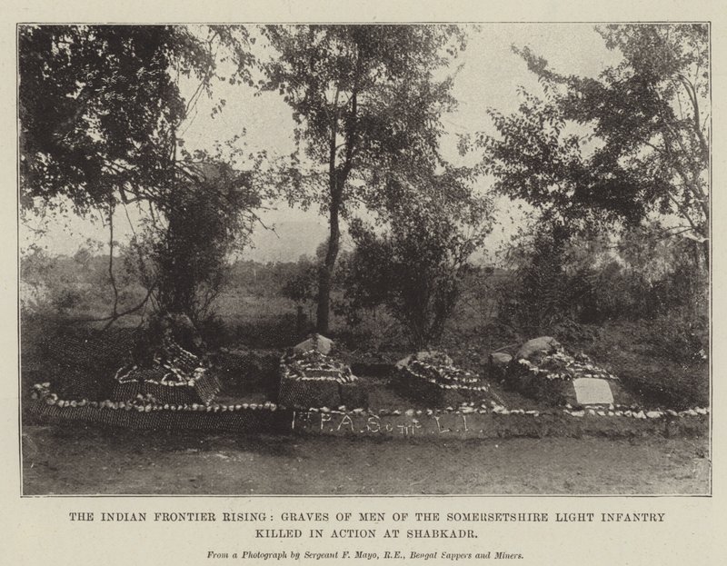 The Indian Frontier Rising, Graves of Men of the Somersetshire Light Infantry drept i aksjon ved Shabkadr av English Photographer