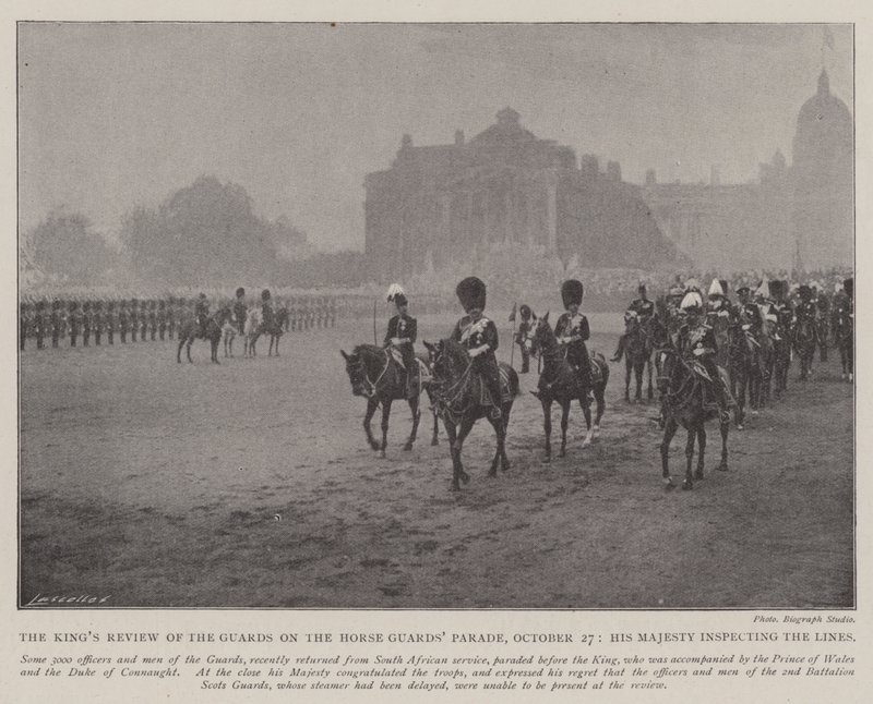 The Kings Review of the Guards on the Horse Guards Parade, 27. oktober, Hans Majestet inspiserer linjene av English Photographer