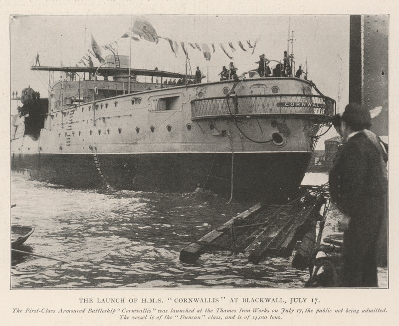 Lanseringen av HMS Cornwallis på Blackwall, 17. juli av English Photographer