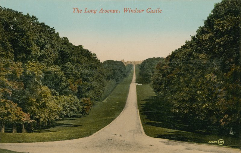 The Long Avenue, Windsor Castle i England. Postkort sendt i 1913. av English Photographer