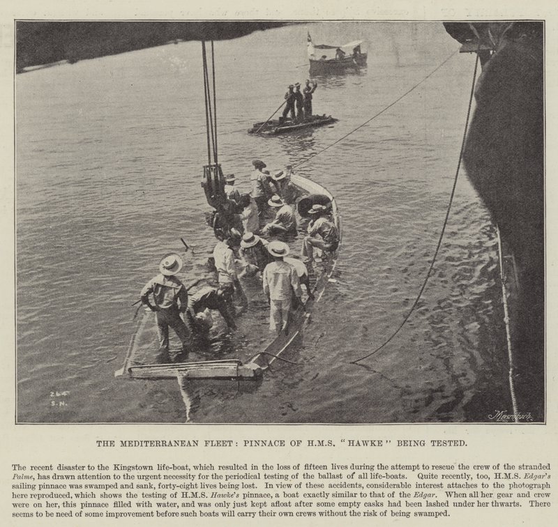 Middelhavsflåten, Pinnace fra HMS Hawke blir testet av English Photographer