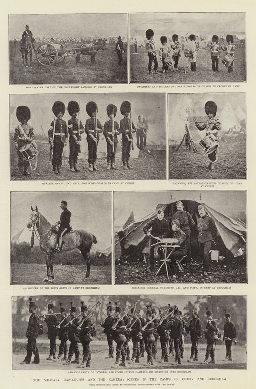 De militære manøvrene og kameraet, scener i leirene Churn og Crookham av English Photographer