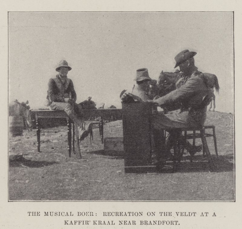 The Musical Boer, Recreation on the Veldt at a Kaffir Kraal nær Brandfort av English Photographer