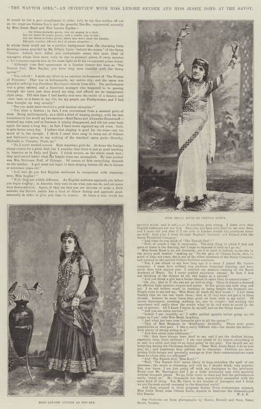 The Nautch Girl, et intervju med frøken Lenore Snyder og frøken Jessie Bond på Savoy av English Photographer