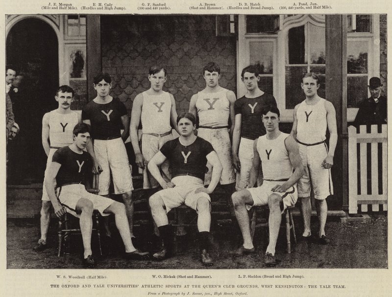 Oxford og Yale Universities Athletic Sports på Queens Club Grounds, West Kensington, Yale Team av English Photographer