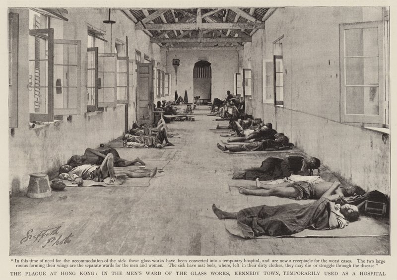 Pesten i Hong Kong, i Mens Ward of the Glass Works, Kennedy Town, midlertidig brukt som sykehus av English Photographer