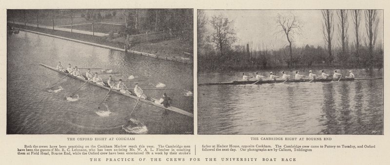 Øvelsen til mannskapene for University Boat Race av English Photographer