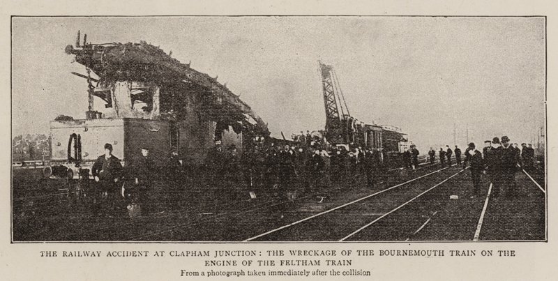 Jernbaneulykken ved Clapham Junction, vraket av Bournemouth-toget på motoren til Feltham-toget av English Photographer