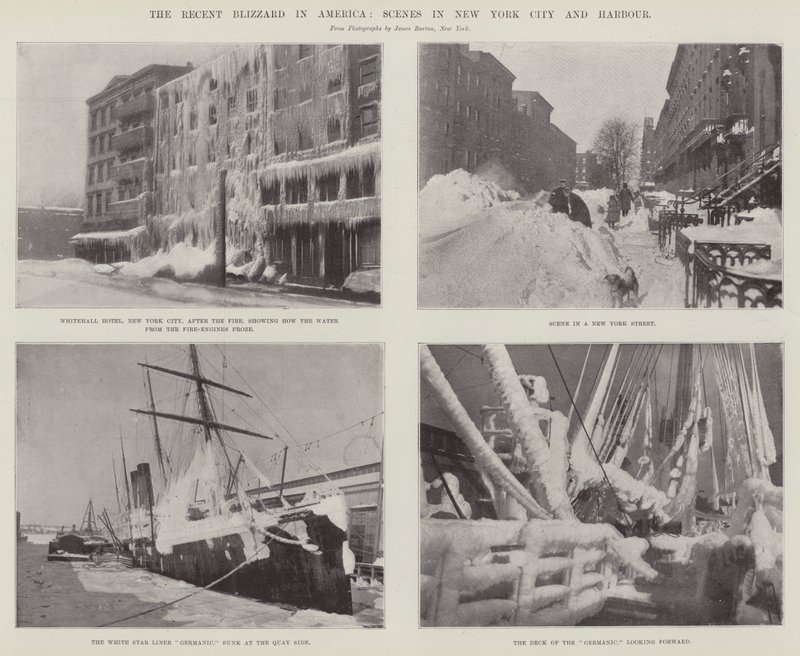 The Recent Blizzard i Amerika, scener i New York City og Harbor av English Photographer