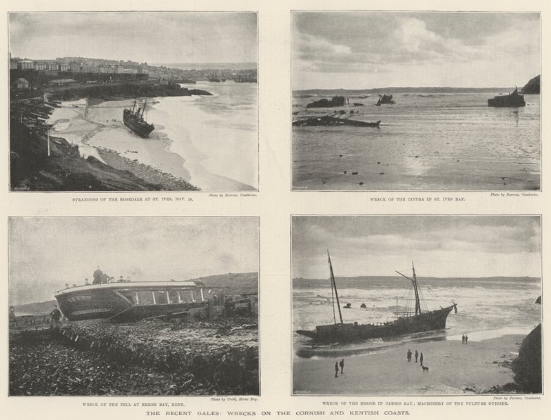 De siste stormene, vrakene på kysten av Cornwall og Kentish av English Photographer